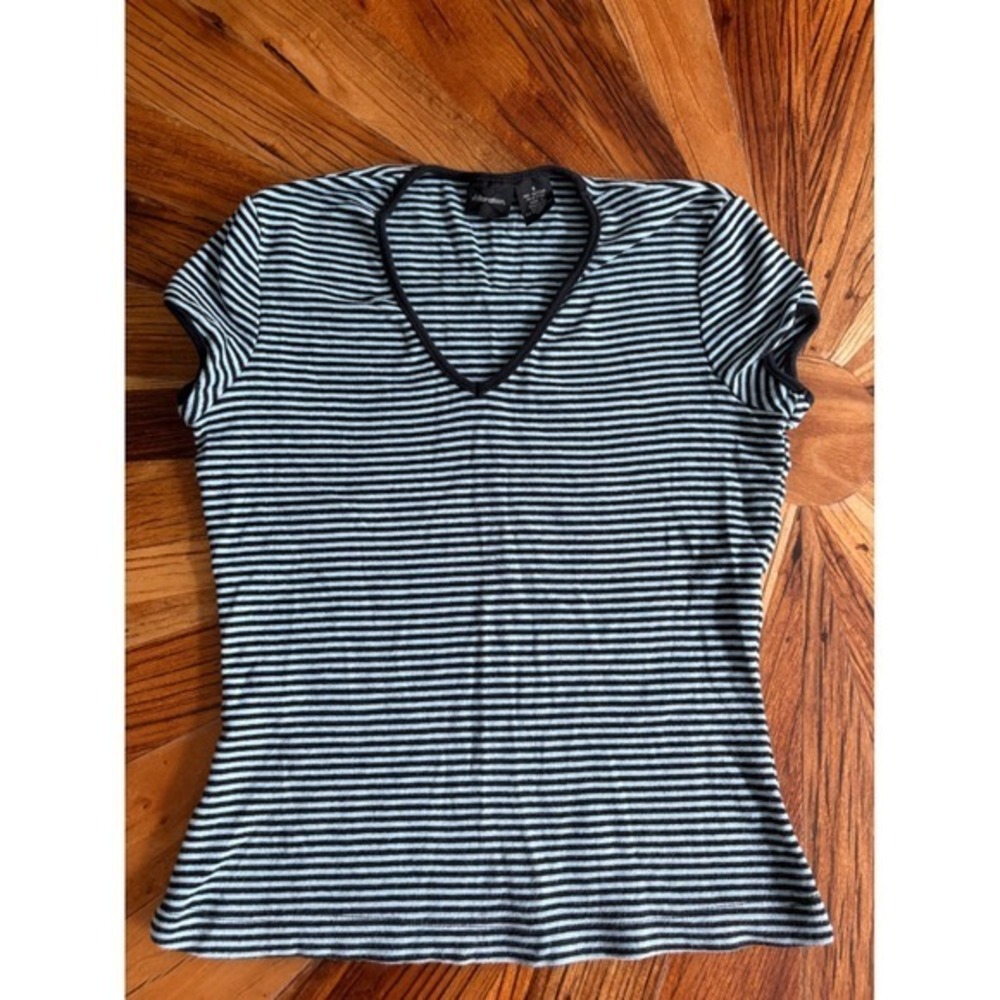 Xhilaration Women's Striped V Neck T-Shirt Top Blue Black Size Small